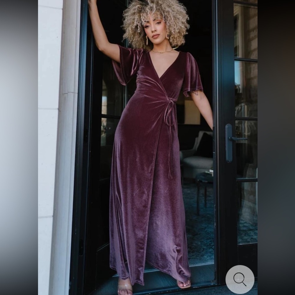 Baltic Born Dusty Dark Plum Velvet Wrap Around Maxi Dress